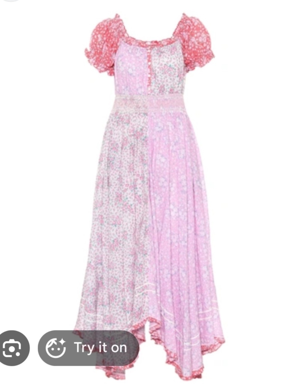 Rare Loveshackfancy ren strawberry melange floral midi maxi patchwork dress
